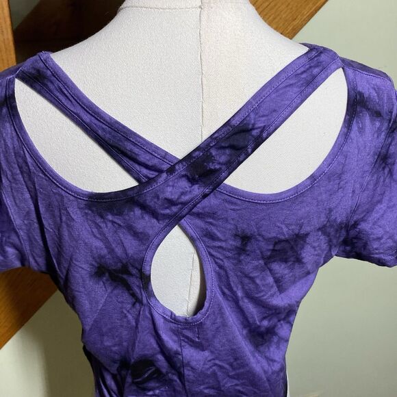 Mexicali Blues Women's L Purple Tie Dye Cross Back Cropped Short Sleeve Top Boho - Picture 5 of 7